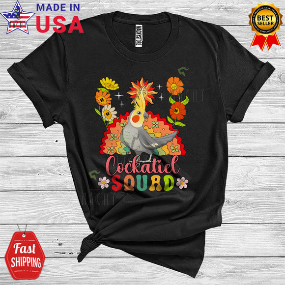 MacnyStore - Cockatiel Squad Funny Bird Animal Lover Women Girl Floral Flower Rainbow Sun T-Shirt