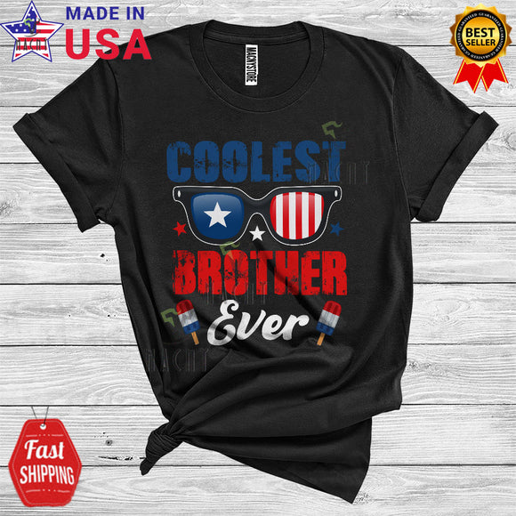 MacnyStore - Coolest Brother Ever Cute Red White Blue Sunglasses Ice Cream 4th Of July Proud Family Group Father's Day T-Shirt