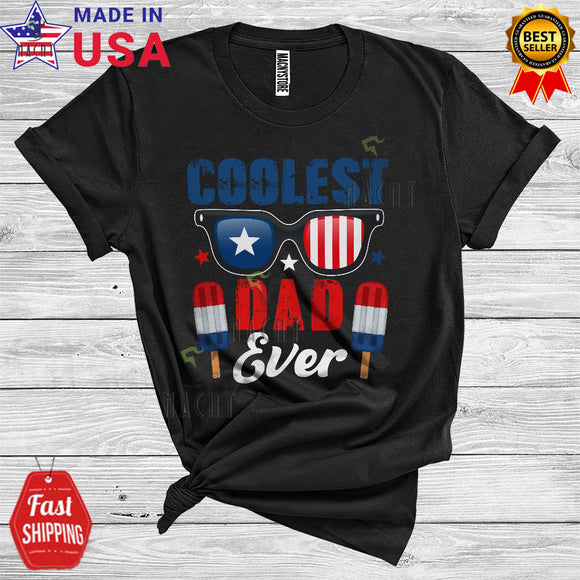 MacnyStore - Coolest Dad Ever Cute Red White Blue Sunglasses Ice Cream 4th Of July Proud Family Group Father's Day T-Shirt