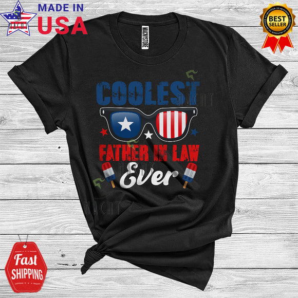 MacnyStore - Coolest Father In Law Ever Cute Red White Blue Sunglass Ice Cream 4th Of July Proud Family Father's Day T-Shirt