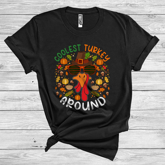 MacnyStore - Coolest Turkey Around Cute Pilgrim Turkey Face Wearing Sunglasses Lover Thanksgiving T-Shirt