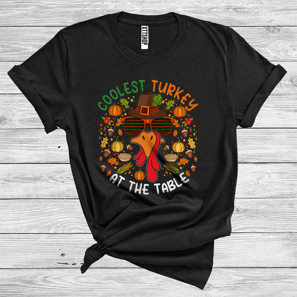MacnyStore - Coolest Turkey At The Table Cute Pilgrim Turkey Face Wearing Sunglasses Lover Thanksgiving T-Shirt