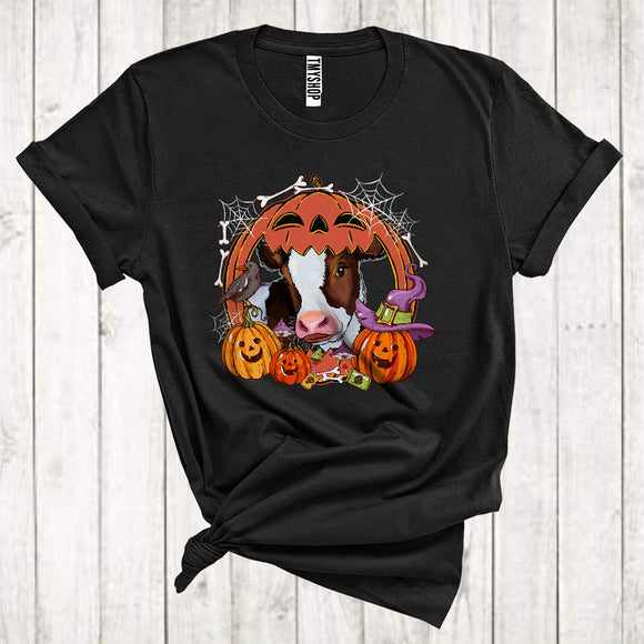 MacnyStore - Cow Inside Carved Pumpkin Cute Halloween Costume Witch Pumpkin Farm Animal Lover T-Shirt