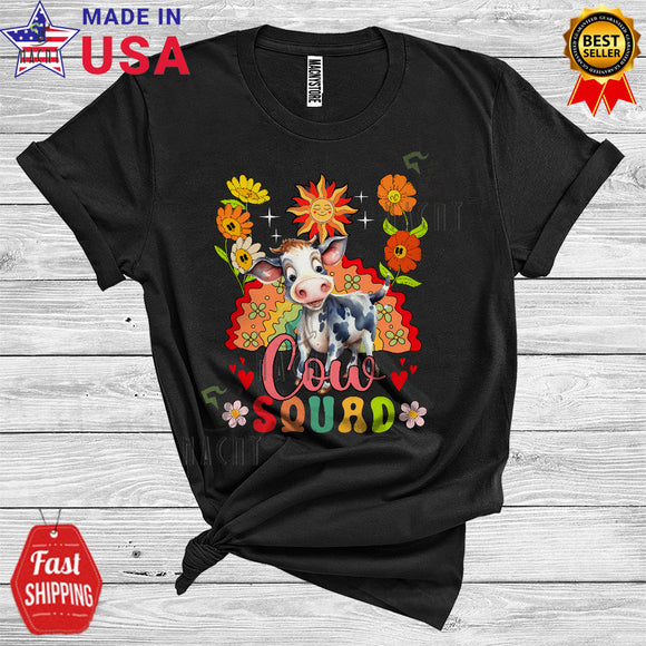 MacnyStore - Cow Squad Funny Farmer Women Girl Floral Rainbow Animal Lover T-Shirt