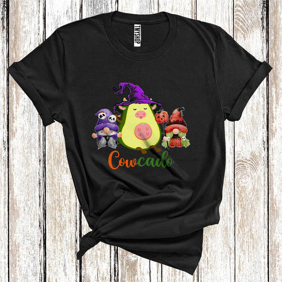 MacnyStore - Cowcado Funny Halloween Costume Witch Cow Avocado With Gnome Vegan Farm Animal Lover T-Shirt