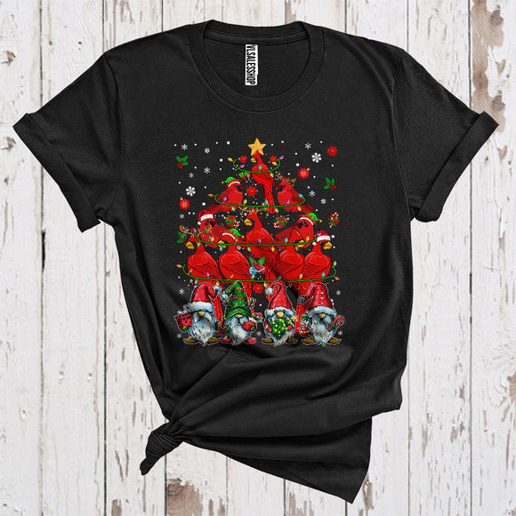 MacnyStore - Cute Cardinal Christmas Tree Funny Christmas Lights Xmas Gnome Cardinal Lover T-Shirt