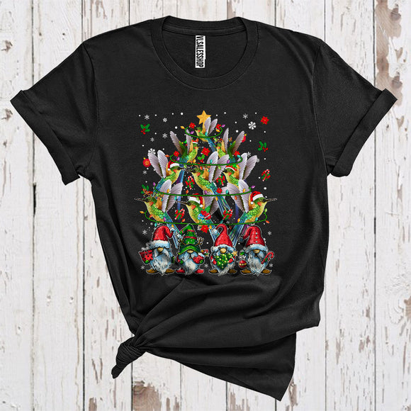 MacnyStore - Cute Hummingbird Christmas Tree Funny Christmas Lights Xmas Gnome Hummingbird Lover T-Shirt