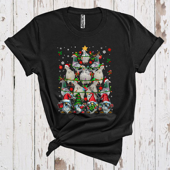 MacnyStore - Cute Pigeon Christmas Tree Funny Christmas Lights Xmas Gnome Pigeon Lover T-Shirt