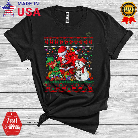 MacnyStore - Dabbing Santa Snowman Elf Funny Christmas Sweater Xmas Lights Family Group T-Shirt