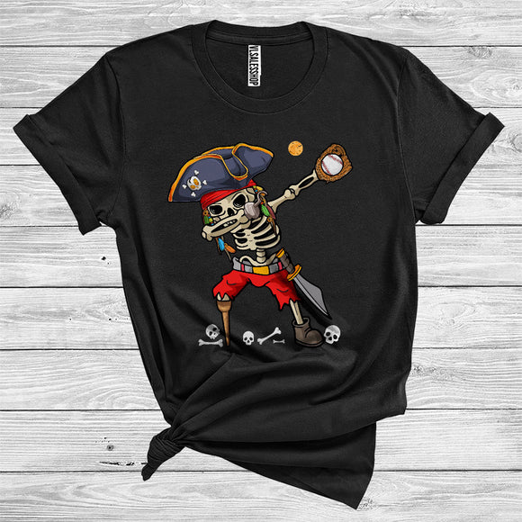 MacnyStore - Dabbing Skeleton Pirate With Ball Funny Baseball Player Matching Sport Team Halloween T-Shirt