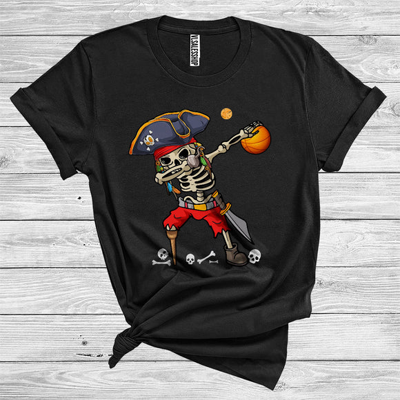 MacnyStore - Dabbing Skeleton Pirate With Ball Funny Basketball Player Matching Sport Team Halloween T-Shirt