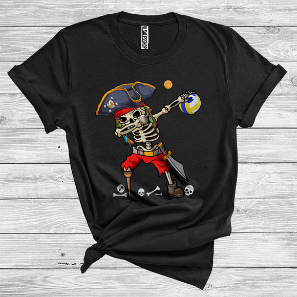 MacnyStore - Dabbing Skeleton Pirate With Ball Funny Volleyball Player Matching Sport Team Halloween T-Shirt