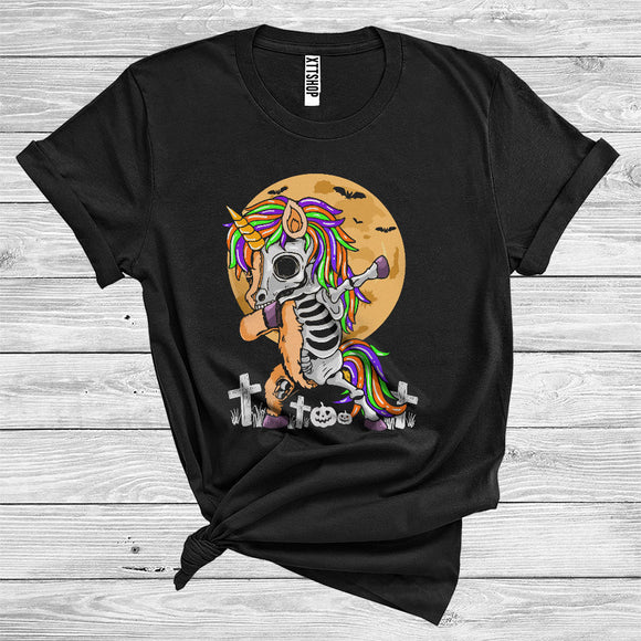 MacnyStore - Dabbing Skeleton Unicorn Funny Halloween Costume Scary Moon Unicorn Lover T-Shirt