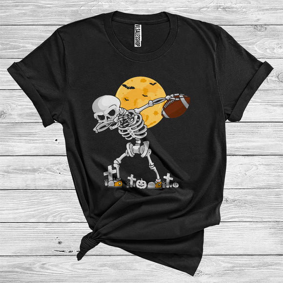 MacnyStore - Dabbing Skeleton With Ball Funny Football Player Matching Sport Team Halloween T-Shirt