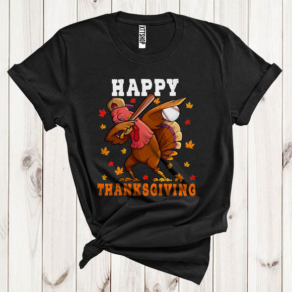 MacnyStore - Dabbing Turkey Baseball Cool Fall Turkey Autumn Lover Matching Player Thanksgiving T-Shirt