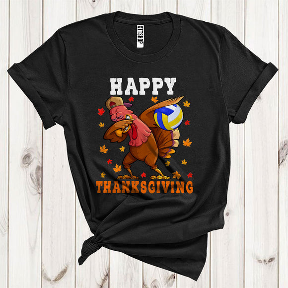 MacnyStore - Dabbing Turkey Volleyball Cool Fall Turkey Autumn Lover Matching Player Thanksgiving T-Shirt