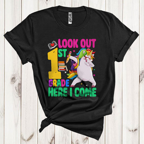 MacnyStore - Dabbing Unicorn Pencil Look Out 1st Grade Here I Come Cute Back To School Kids T-Shirt