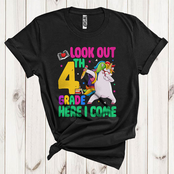 MacnyStore - Dabbing Unicorn Pencil Look Out 4th Grade Here I Come Cute Back To School Kids T-Shirt