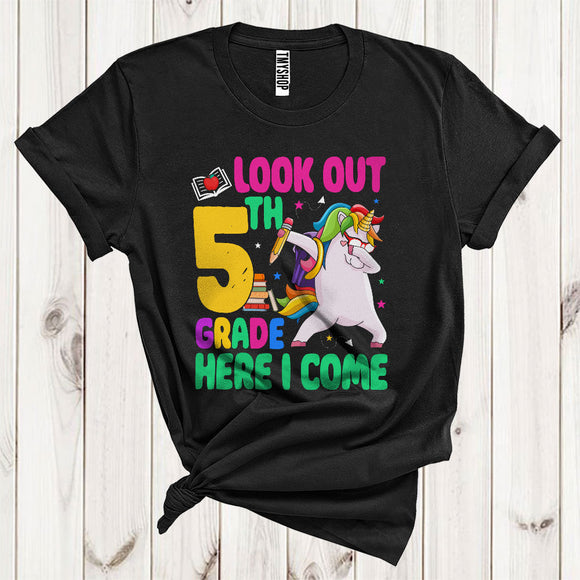 MacnyStore - Dabbing Unicorn Pencil Look Out 5th Grade Here I Come Cute Back To School Kids T-Shirt