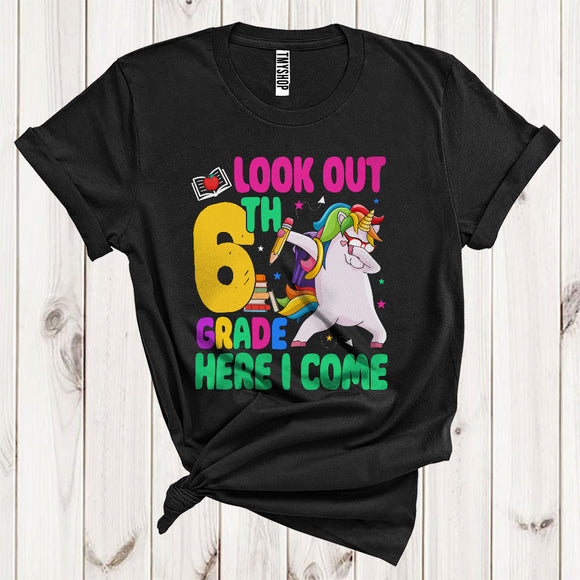 MacnyStore - Dabbing Unicorn Pencil Look Out 6th Grade Here I Come Cute Back To School Kids Student T-Shirt