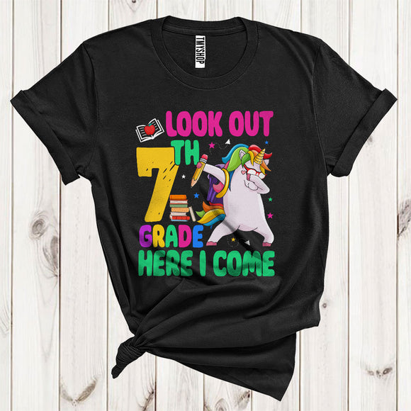 MacnyStore - Dabbing Unicorn Pencil Look Out 7th Grade Here I Come Cute Back To School Student T-Shirt