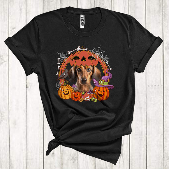MacnyStore - Dachshund Inside Carved Pumpkin Cute Halloween Costume Witch Pumpkin Animal Owner T-Shirt