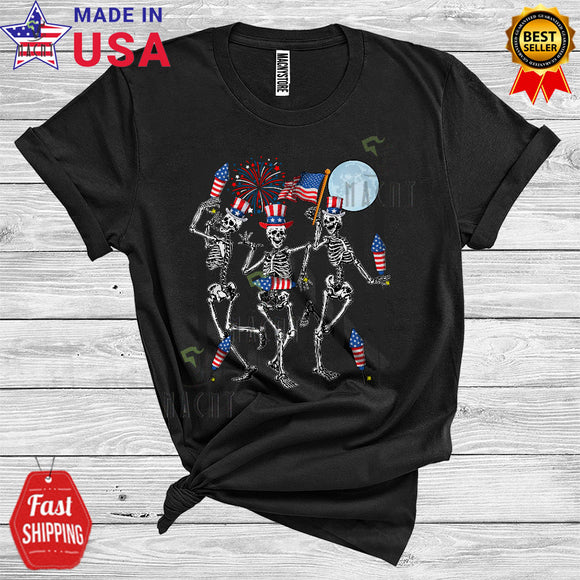 MacnyStore - Dancing Skeleton 4th Of July Hat American Flag Proud Patriotic T-Shirt
