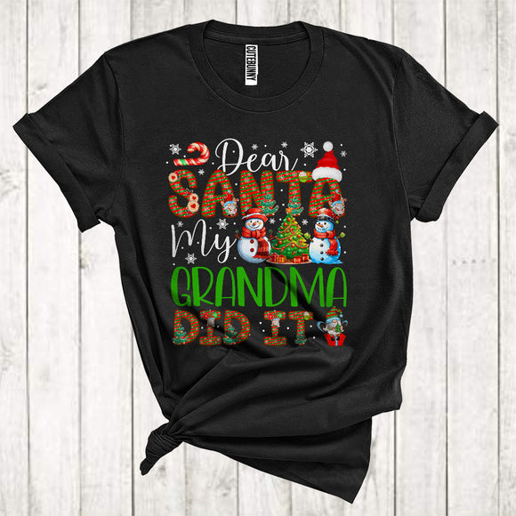 MacnyStore - Dear Santa My Grandma Did It Cute Christmas Snowmen With Xmas Tree Pajama Family Group T-Shirt
