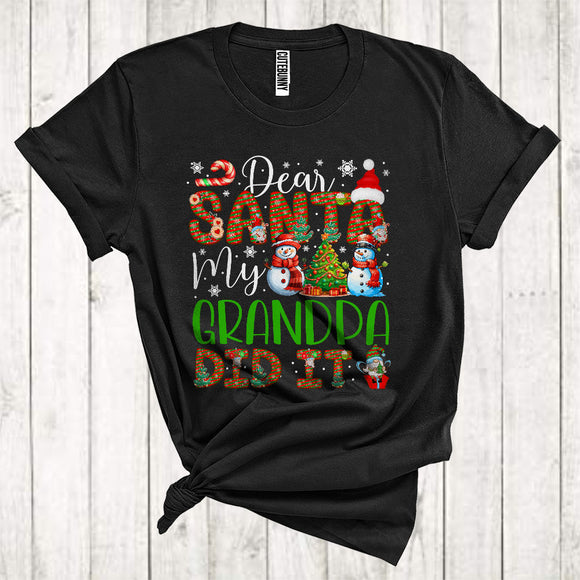 MacnyStore - Dear Santa My Grandpa Did It Cute Christmas Snowmen With Xmas Tree Pajama Family Group T-Shirt