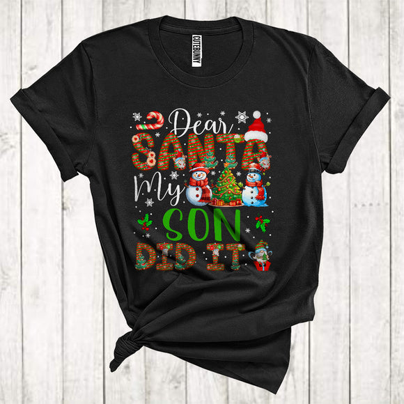 MacnyStore - Dear Santa My Son Did It Cute Christmas Snowmen With Xmas Tree Pajama Family Group T-Shirt