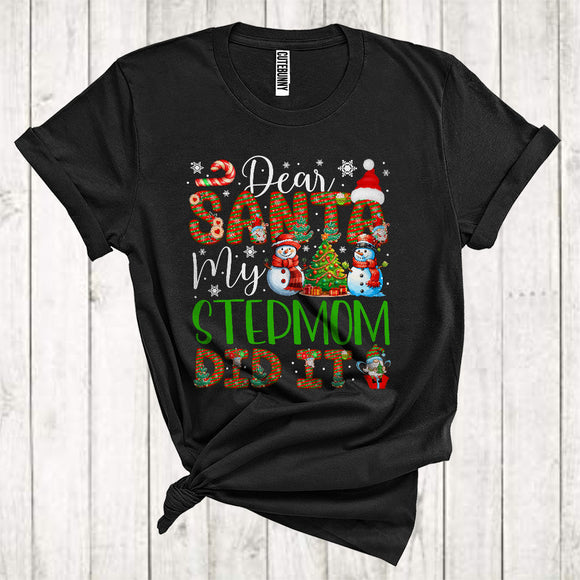 MacnyStore - Dear Santa My Stepmom Did It Cute Christmas Snowmen With Xmas Tree Pajama Family Group T-Shirt
