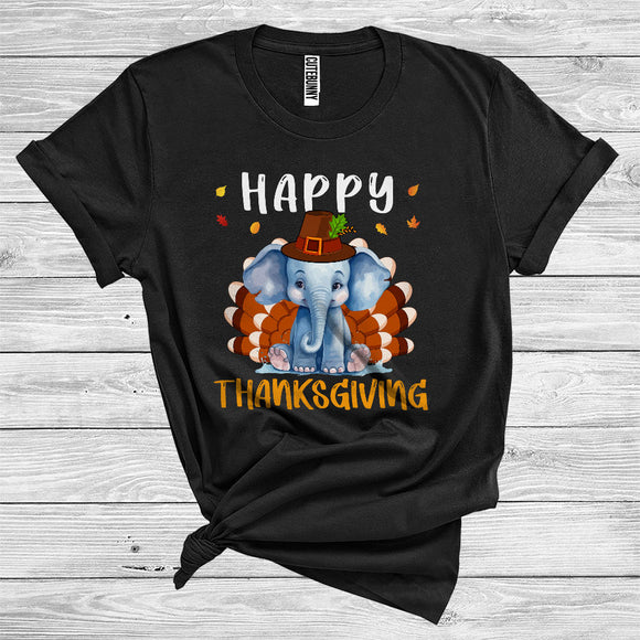 MacnyStore - Elephant As Turkey Wearing Pilgrim Matching Turkey Hunting Wild Animal Happy Thanksgiving T-Shirt