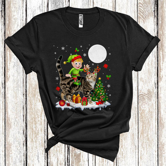 MacnyStore - Elf Riding Reindeer American Shorthair Cat Cute Christmas Tree Lights Cat Owner Lover T-Shirt