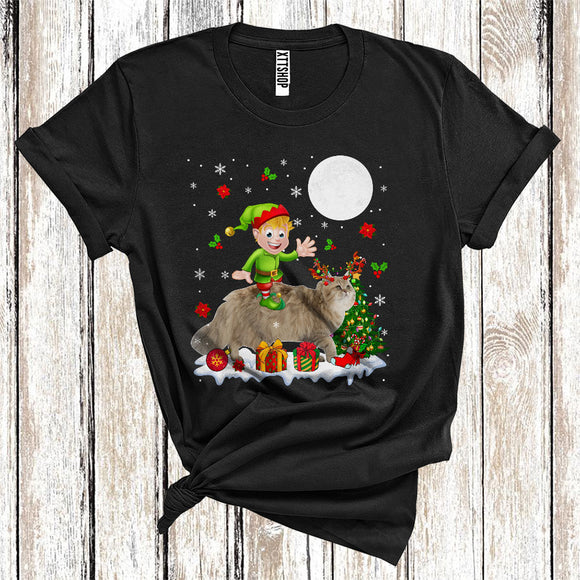 MacnyStore - Elf Riding Reindeer British Longhair Cat Cute Christmas Tree Lights Cat Owner Lover T-Shirt