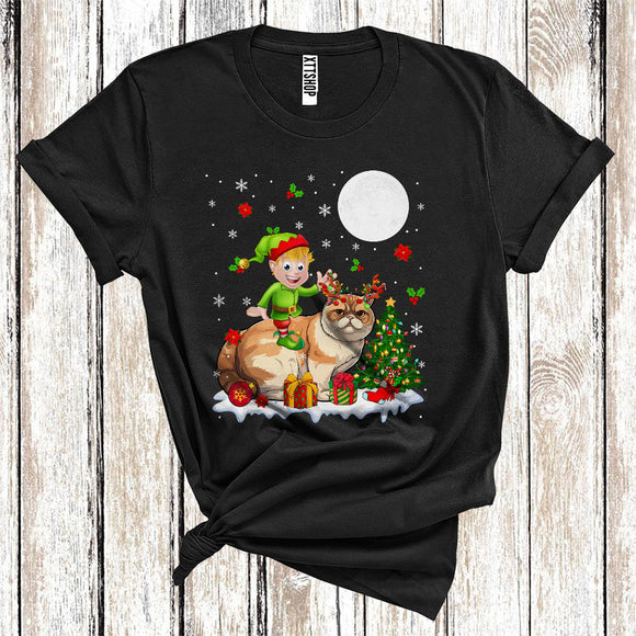 MacnyStore - Elf Riding Reindeer Exotic Shorthair Cat Cute Christmas Tree Lights Cat Owner Lover T-Shirt