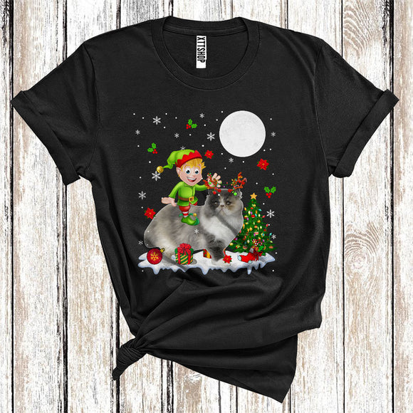 MacnyStore - Elf Riding Reindeer Persian Cat Cute Christmas Tree Lights Cat Owner Lover T-Shirt