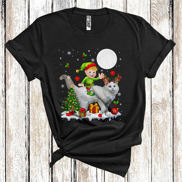 MacnyStore - Elf Riding Reindeer Ragdoll Cat Cute Christmas Tree Lights Cat Owner Lover T-Shirt