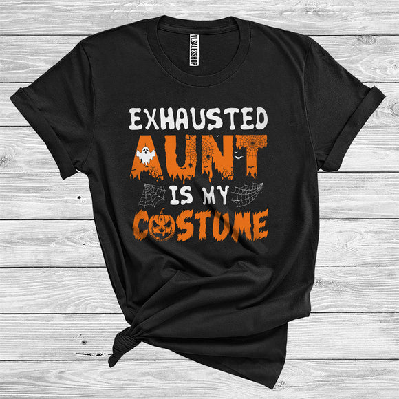 MacnyStore - Exhausted Aunt Is My Costume Funny Halloween Carved Pumpkin Matching Family Group T-Shirt