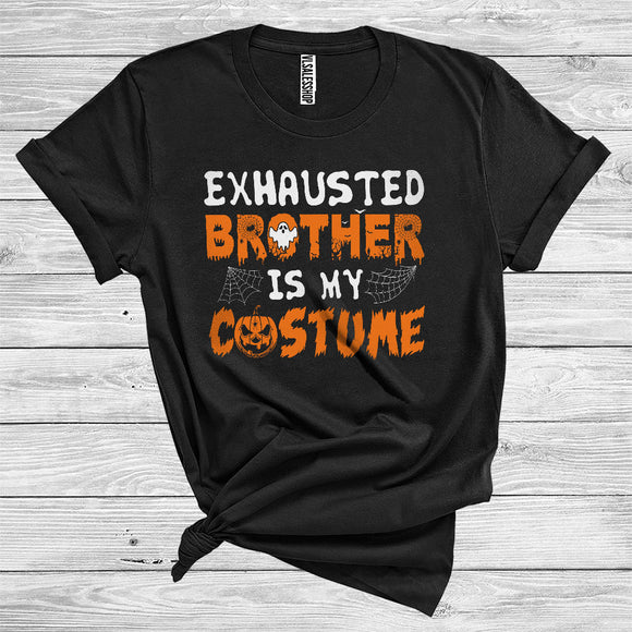 MacnyStore - Exhausted Brother Is My Costume Funny Halloween Carved Pumpkin Matching Family Group T-Shirt