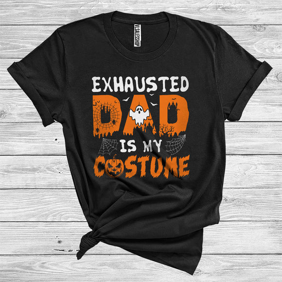 MacnyStore - Exhausted Dad Is My Costume Funny Halloween Carved Pumpkin Matching Family Group T-Shirt