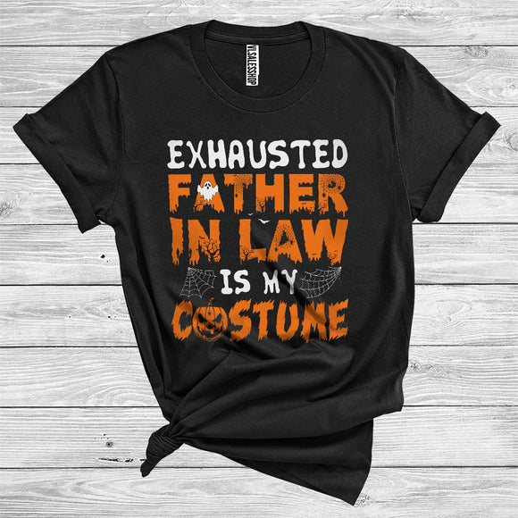 MacnyStore - Exhausted Father In Law Is My Costume Funny Halloween Carved Pumpkin Matching Family Group T-Shirt