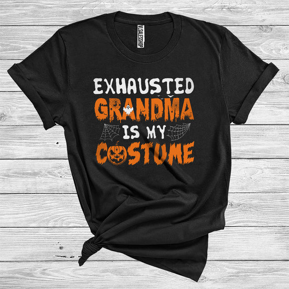 MacnyStore - Exhausted Grandma Is My Costume Funny Halloween Carved Pumpkin Matching Family Group T-Shirt