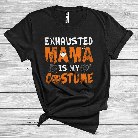MacnyStore - Exhausted Mama Is My Costume Funny Halloween Carved Pumpkin Matching Family Group T-Shirt