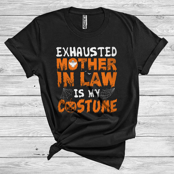 MacnyStore - Exhausted Mother In Law Is My Costume Funny Halloween Carved Pumpkin Matching Family Group T-Shirt