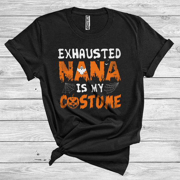 MacnyStore - Exhausted Nana Is My Costume Funny Halloween Carved Pumpkin Matching Family Group T-Shirt