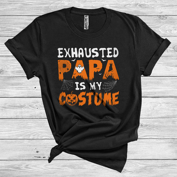 MacnyStore - Exhausted Papa Is My Costume Funny Halloween Carved Pumpkin Matching Family Group T-Shirt