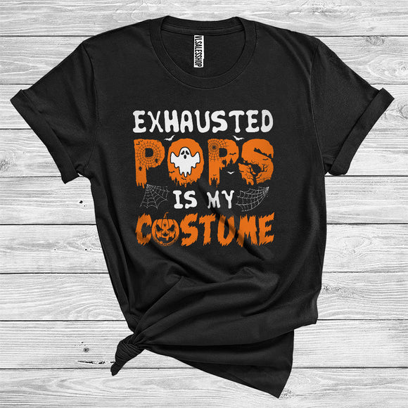 MacnyStore - Exhausted Pops Is My Costume Funny Halloween Carved Pumpkin Matching Family Group T-Shirt