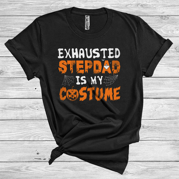 MacnyStore - Exhausted Stepdad Is My Costume Funny Halloween Carved Pumpkin Matching Family Group T-Shirt