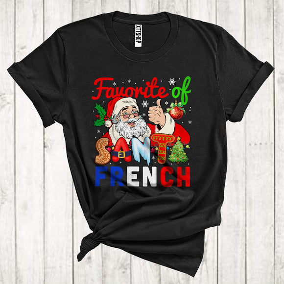 MacnyStore - Favorite Of Santa French Funny Christmas Santa French Matching Xmas Pajama Family Group T-Shirt