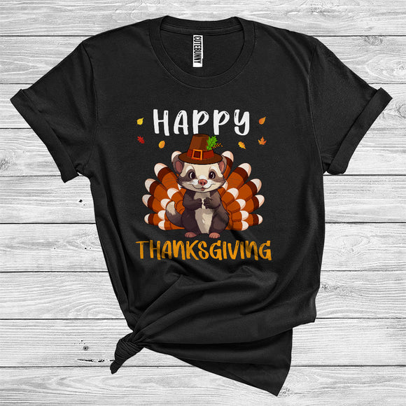 MacnyStore - Ferret As Turkey Wearing Pilgrim Matching Turkey Hunting Wild Animal Happy Thanksgiving T-Shirt